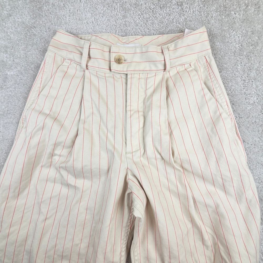 Banana Republic Womens 0 High Rise Wide Leg Twill Pinstripe Pants Cream Pink